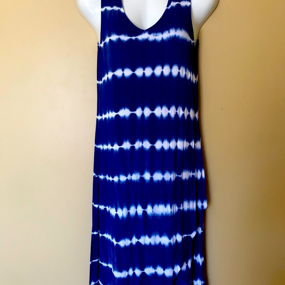 Blue/White Tie DyeTank Dress w/Hem Slit.